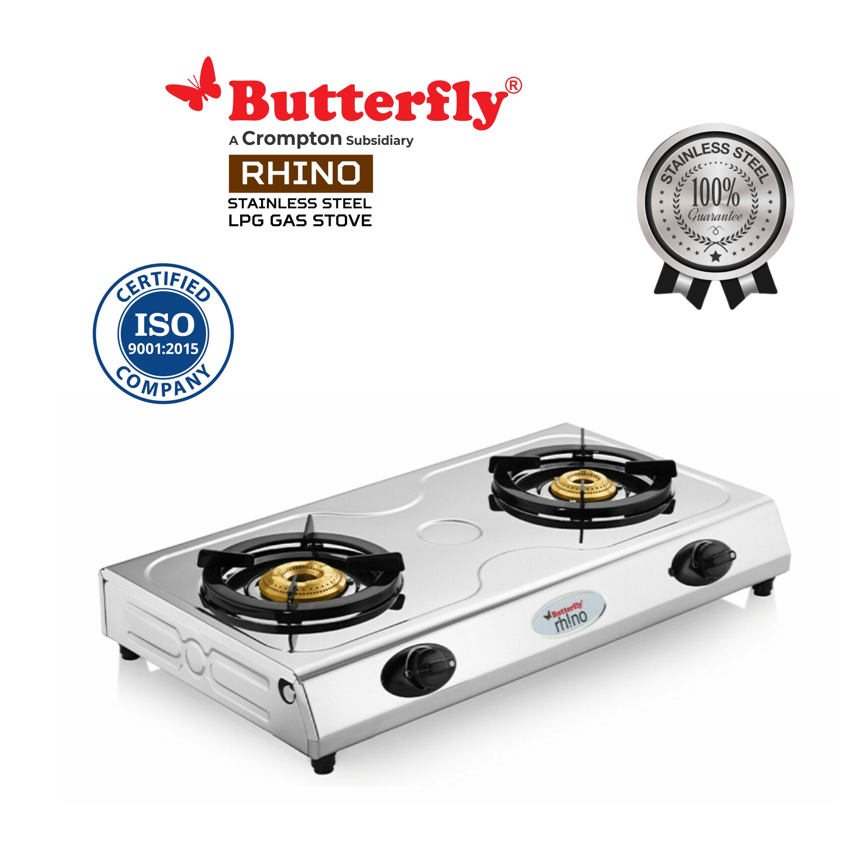 Butterfly LPG Rhino 2 Burner Stainless Steel Open Gas Stove