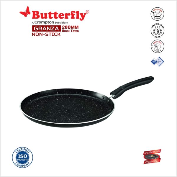 Butterfly Granza Non-Stick Aluminium Omni Tawa, 28 cm, Black and White